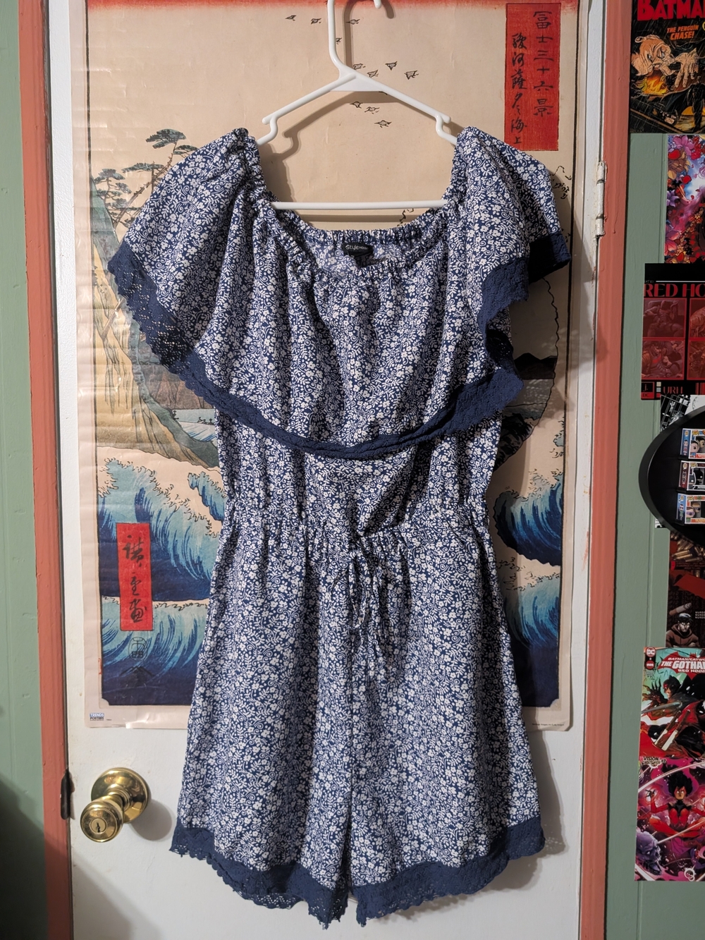 Women’s Blue Floral Off-Shoulder Romper
